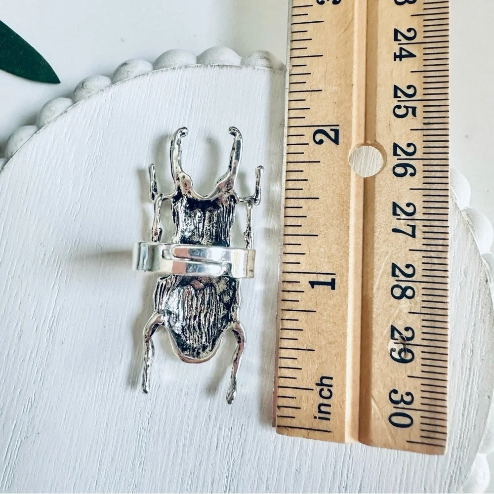 2/$30🌵 Stag Beetle Entomology Antiqued Silver Ring Bug Jewelry NEW Adjustable